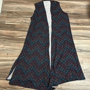 Lularoe Joy geometric print navy blue longline vest size large NWOT